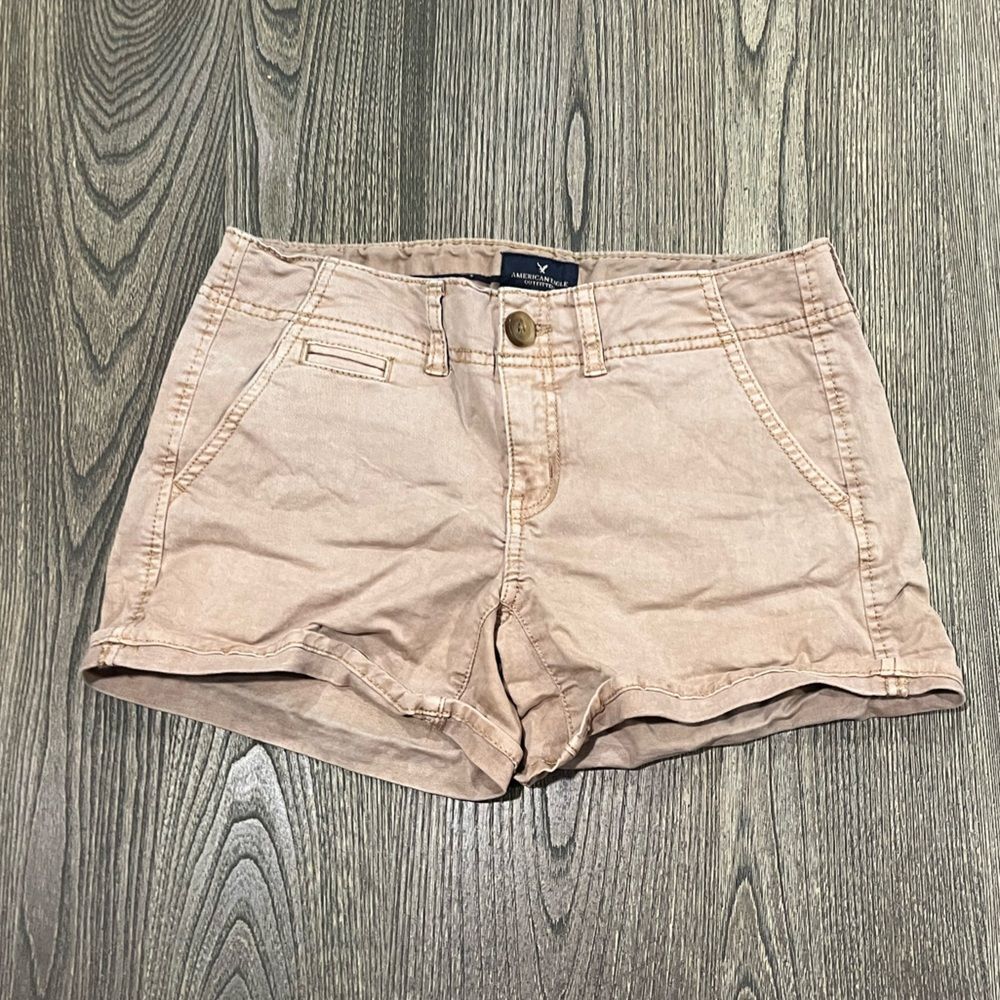 American Eagle Outfitters Womens Shortie Shorts Stretch Mid Rise Khaki Size 4